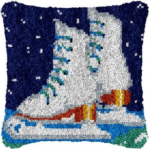 Ice Skates Shoes Latch Hook Throw Pillow Kits for Adults and Starter Pillowcase Cross Stitch Latch Hook Cushion Cover DIY Pillows with Preprinted Canvas Crochet Yarn Kits 17'' X 17'' in Saudi Arabia