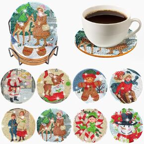 XEFINAL 8 PCS Easter Diamond Art Painting Coasters with Holder, Diamond Art Paintings Coasters, Gnome Coasters Diamond Art Painting Kits for Adults Beginners Adults Diamond Art Craft Supplies