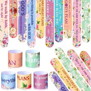 40 Pcs Bible Verses Religious Christian Slap Bracelets for Kids Jesus Love You Wristbands Inspirational Motivational Christian Nativity Slap Bracelet Sunday School Supplies He Is Risen(motivational)