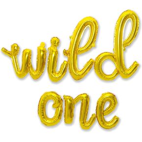 بالونات Wild One Cursive Letter - زينة عيد الميلاد الأول لمستلزمات الحفلات للأطفال الأولاد والبنات | لافتة بالون فضي Wild One بأحرف نصية (فضية متصلة)