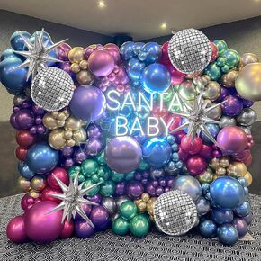 مجموعة بالونات معدنية من Oynearo مكونة من 153 قطعة لتزيين حفلات الديسكو مع بالونات كروم وأزرق وأخضر وأحمر وأرجواني وأرجواني وذهبي وفضي لموضوع الثمانينات والتسعينات وحفلات الذكرى السنوية للتخرج in Kuwait