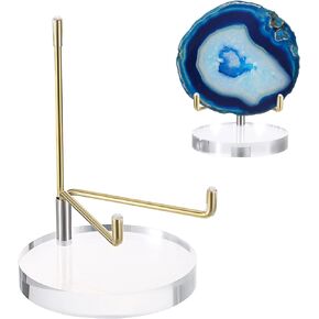 Hipiwe Clear Acrylic Display Stand Holder with Adjustable Metal Arms, Gold Plates Display Stand Easel for Plate Geodes Fossils Minerals Crystals (4*5.8 inch, Extra Large)