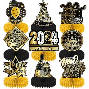 9 قطع 2024 ديكور طاولة حفلات رأس السنة الجديدة، قطع مركزية على شكل قرص العسل لرأس السنة الجديدة، قطع مركزية ثلاثية الأبعاد لطاولات رأس السنة الجديدة، قطع مركزية على شكل قرص العسل لمستلزمات حفلات رأس السنة الجديدة in Kuwait