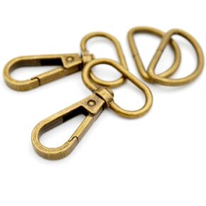 CRAFTMEMORE 2 Sets 1" Swivel Snap Hooks Lobster Clasp Push Gate Fashion Clips with 1" D Rings Bag Craft Accessories FSD2 (Antique Brass, 1 Inch)