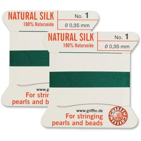 2 Pcs Griffin Natural Silk Beading Cord Thread and Needle Size 1 Green Color in Kuwait