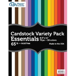 Paper Accents Variety Pack 8.5" x 11" 72pc 65 lb Essential Colored Cardstock Paper, 4 Sheets Each of 18 Colors Include: White, Black and Shades of Brown, Purple, Blue, Green, Yellow, and red. in Saudi Arabia