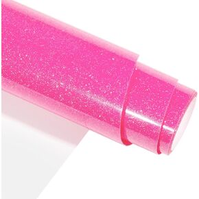 AHIJOY Hot Pink Glitter HTV Vinyl Holographic Heat Transfer Vinyl 9.8" X 5ft Neon Pink Sparkle Heat Press Iron on Vinyl for DIY Fabrics T Shirts Hats Clothing Garment
