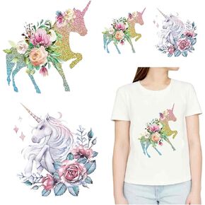 Unicorn Iron On Patches Heat Transfer Stickers Decals Kids Cute Pony Animal Owl Party Clothes Appliques for Girls Boy Baby's T-Shirt Jeans Accessories Families Clothing DIY Patches,5 Pcs