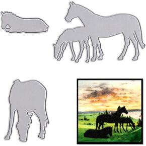Metal Four Horses Eat Grass Cutting Dies,4PCS Horses Die Cuts Embossing Stencils Template Mould for Card Scrapbooking and DIY Craft