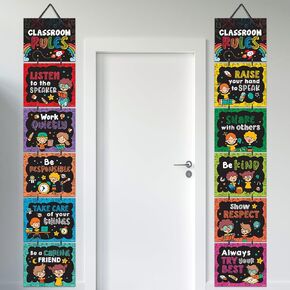 Decorably Hanging Class Rules Posters for Classroom - 12 Classroom Rules Poster High School, 12x10in Hanging Chalkboard Brights Classroom Decor, Chalkboard Classroom Decor