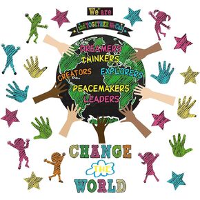 88 Pieces One World Together Classroom Decorations We Can Change The Wall Decor are and Hands Cutouts with Stars for (Home Sweet Classroom), Multicolor in Kuwait