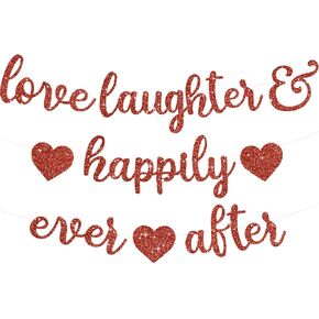 BEISHIDA Glitter Love Laughter and Happily Ever After Banner(Pre-Strung),NO DIY, Bachelorette Party Sign Garland,Wedding party Decorations,Wedding Decorations For Reception,Bridal Shower Supplies(Silver)