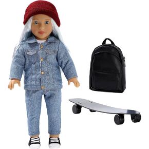 مجموعة دمى عصرية للفتيات من DOLLFUN World مقاس 45.72 سم كاتي (أستراليا) دمية أنيقة مع شعر للتصفيف والملابس والأحذية والإكسسوارات. شعر أشقر فضي وعيون زرقاء، قوقازي in Kuwait