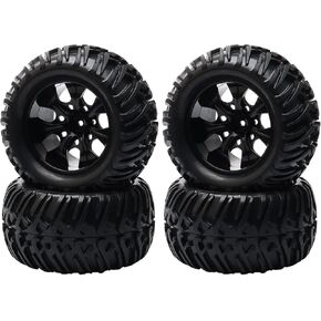 4 قطع إطارات سيارة RC 12 مم سداسية RC وإطارات 1/10 RC Monster Truck إطارات مطاطية للطرق الوعرة + 7 أسلاك حافة عجلة سوداء RC جزء لـ HSP Stampede Redcat Arrma Exceed RC إلخ