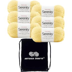 Premier Yarns Serenity Chunky Solid Pristine DN700-21 (3-Skeins - Same Dye Lot) Chunky Bulky #5 Acrylic Yarn for Crocheting and Knitting with Project Bag