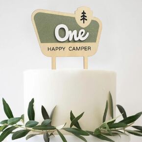 HGFC Wooden Cake Topper For One Happy Camper - One Happy Camper Birthday Decorations,Camping Party Decorations - Woodland Cake Toppers For Boys - Wooden Cake Topper, Wedding Anniversary Rravel in Saudi Arabia