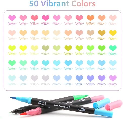 اقلام ماركر فرشاة من ريستلي مكونة من 50 لون باستيل لكتب التلوين للبالغين، قلم تحديد فني مزدوج الاطراف، قلم تلوين بطرف رفيع ومجموعة قلم فرشاة للملاحظات والحروف والرسم والرسم ودفتر اليوميات in Kuwait