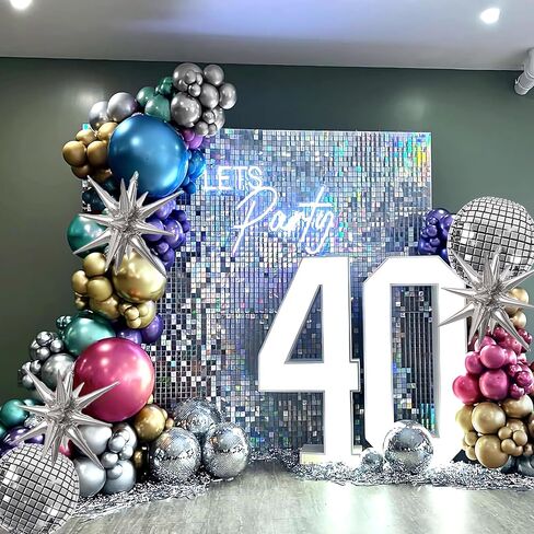 مجموعة بالونات معدنية من Oynearo مكونة من 153 قطعة لتزيين حفلات الديسكو مع بالونات كروم وأزرق وأخضر وأحمر وأرجواني وأرجواني وذهبي وفضي لموضوع الثمانينات والتسعينات وحفلات الذكرى السنوية للتخرج in Kuwait