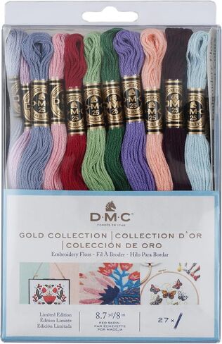 DMC Embroidery Floss Kit, DMC Gold Collection Embroidery Thread Pack,27 Colors Bundled with Rylei Crafts Plastic Floss Bobbins,Cotton Cross Stitch Threads,Premium Supplies for Embroidery String/Yarn in Saudi Arabia
