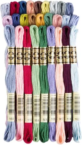 DMC Embroidery Floss Kit, DMC Gold Collection Embroidery Thread Pack,27 Colors Bundled with Rylei Crafts Plastic Floss Bobbins,Cotton Cross Stitch Threads,Premium Supplies for Embroidery String/Yarn in Saudi Arabia