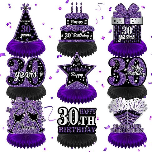 9Pcs Purple 13th Birthday Decorations Purple Black Happy 13th Birthday Table Honeycomb Centerpieces for Table Decor 13th Birthday Table Topper for Girls Boys 13th Birthday Anniversary Party Supplies in Saudi Arabia