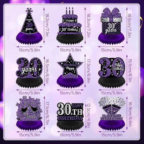 9Pcs Purple 13th Birthday Decorations Purple Black Happy 13th Birthday Table Honeycomb Centerpieces for Table Decor 13th Birthday Table Topper for Girls Boys 13th Birthday Anniversary Party Supplies in Saudi Arabia