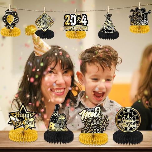 9 قطع 2024 ديكور طاولة حفلات رأس السنة الجديدة، قطع مركزية على شكل قرص العسل لرأس السنة الجديدة، قطع مركزية ثلاثية الأبعاد لطاولات رأس السنة الجديدة، قطع مركزية على شكل قرص العسل لمستلزمات حفلات رأس السنة الجديدة in Kuwait