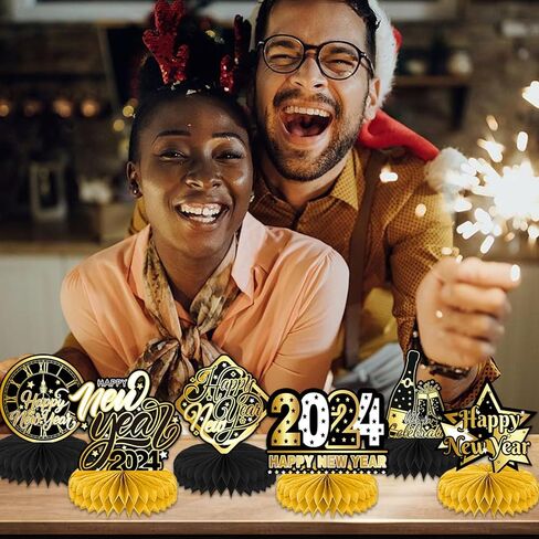 9 قطع 2024 ديكور طاولة حفلات رأس السنة الجديدة، قطع مركزية على شكل قرص العسل لرأس السنة الجديدة، قطع مركزية ثلاثية الأبعاد لطاولات رأس السنة الجديدة، قطع مركزية على شكل قرص العسل لمستلزمات حفلات رأس السنة الجديدة in Kuwait