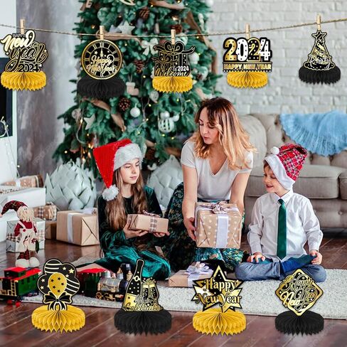 9 قطع 2024 ديكور طاولة حفلات رأس السنة الجديدة، قطع مركزية على شكل قرص العسل لرأس السنة الجديدة، قطع مركزية ثلاثية الأبعاد لطاولات رأس السنة الجديدة، قطع مركزية على شكل قرص العسل لمستلزمات حفلات رأس السنة الجديدة in Kuwait