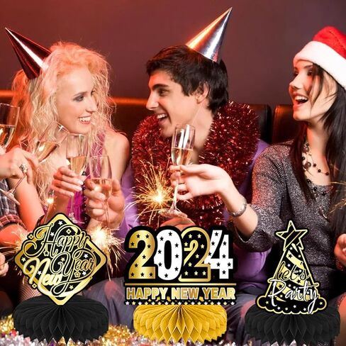 9 قطع 2024 ديكور طاولة حفلات رأس السنة الجديدة، قطع مركزية على شكل قرص العسل لرأس السنة الجديدة، قطع مركزية ثلاثية الأبعاد لطاولات رأس السنة الجديدة، قطع مركزية على شكل قرص العسل لمستلزمات حفلات رأس السنة الجديدة in Kuwait