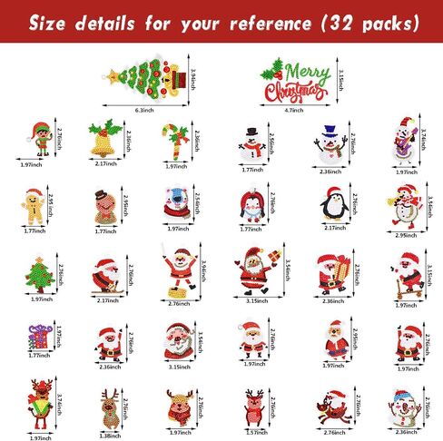 32 Pieces Christmas Diamond Painting Keychain Kits DIY Diamond Painting Christmas Art Ornament for Kids, 5D DIY Santa Reindeer Snowman Diamond Painting Pendant for Christmas Tree Crafts in Saudi Arabia
