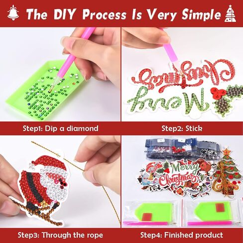 32 Pieces Christmas Diamond Painting Keychain Kits DIY Diamond Painting Christmas Art Ornament for Kids, 5D DIY Santa Reindeer Snowman Diamond Painting Pendant for Christmas Tree Crafts in Saudi Arabia
