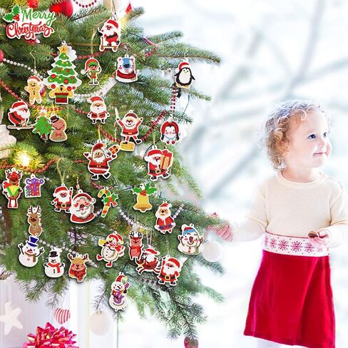 32 Pieces Christmas Diamond Painting Keychain Kits DIY Diamond Painting Christmas Art Ornament for Kids, 5D DIY Santa Reindeer Snowman Diamond Painting Pendant for Christmas Tree Crafts in Saudi Arabia