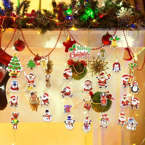 32 Pieces Christmas Diamond Painting Keychain Kits DIY Diamond Painting Christmas Art Ornament for Kids, 5D DIY Santa Reindeer Snowman Diamond Painting Pendant for Christmas Tree Crafts in Saudi Arabia