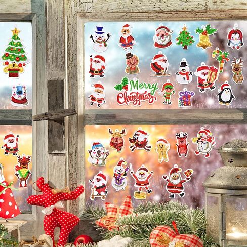 32 Pieces Christmas Diamond Painting Keychain Kits DIY Diamond Painting Christmas Art Ornament for Kids, 5D DIY Santa Reindeer Snowman Diamond Painting Pendant for Christmas Tree Crafts in Saudi Arabia