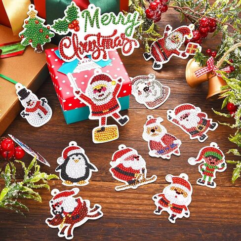 32 Pieces Christmas Diamond Painting Keychain Kits DIY Diamond Painting Christmas Art Ornament for Kids, 5D DIY Santa Reindeer Snowman Diamond Painting Pendant for Christmas Tree Crafts in Saudi Arabia