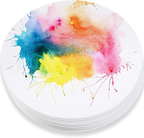 60 Pack Watercolor Paper Round 250 GSM Cold Pressed Watercolor Paper Ideal for Most Wet and Dry Media, Ideal for Beginners, Artists and Specialists (4 Inch Diameter) in Kuwait