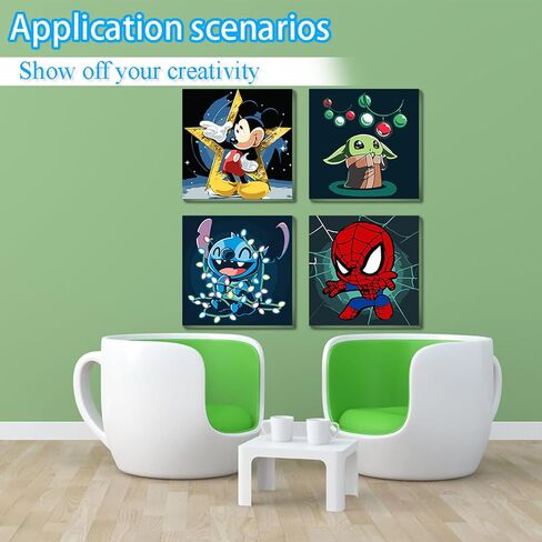 UMOART Framed Paint by Numbers for Kids - 4Pack Cartoon Paint by Numbers for Kids Ages 4-8-12, Yoda Paint by Number Kits on Canvas, DIY Stitch Oil Painting Acrylic Kits for Home Decor 8x8in in Kuwait