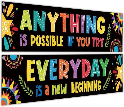Whaline 2 Pack Motivational Classroom Banner Inspirational Positive Banner Growth Mindset Banner Poster Back to School Photo Booth Backdrop for Preschool Elementary Classroom Wall Decoration 61" x 13" in Saudi Arabia