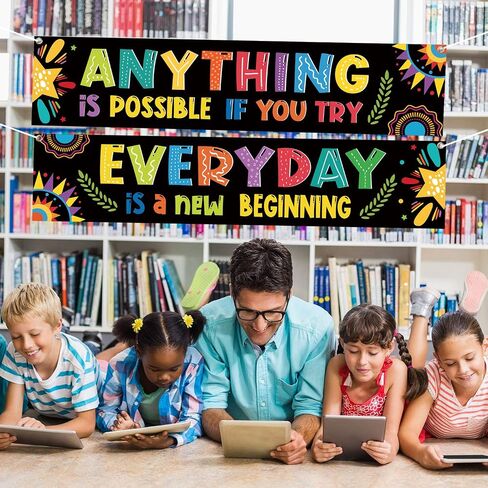 Whaline 2 Pack Motivational Classroom Banner Inspirational Positive Banner Growth Mindset Banner Poster Back to School Photo Booth Backdrop for Preschool Elementary Classroom Wall Decoration 61" x 13" in Saudi Arabia