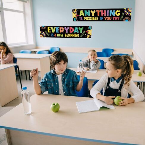 Whaline 2 Pack Motivational Classroom Banner Inspirational Positive Banner Growth Mindset Banner Poster Back to School Photo Booth Backdrop for Preschool Elementary Classroom Wall Decoration 61" x 13" in Saudi Arabia