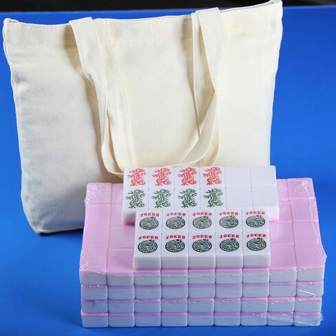 مجموعة ألعاب YINIUREN American Mahjong مقاس كبير 1.6 بوصة 166 قطعة من البلاط الأمريكي Mahjong مجموعة ميلامين Mah-Jongg (وردي، 1.6 × 1.2 × 0.8 بوصة) in Kuwait