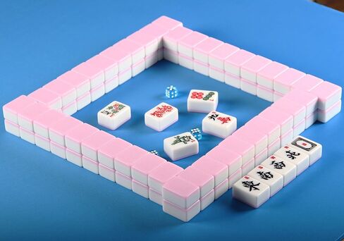 مجموعة ألعاب YINIUREN American Mahjong مقاس كبير 1.6 بوصة 166 قطعة من البلاط الأمريكي Mahjong مجموعة ميلامين Mah-Jongg (وردي، 1.6 × 1.2 × 0.8 بوصة) in Kuwait