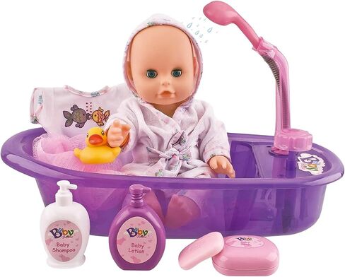 Liberty Imports Baby Bath Toys 13-Inch Little Newborn Doll Bath Set - Real Working Bathtub with Detachable Shower Spray and Accessories for Kids Pretend Play in Saudi Arabia