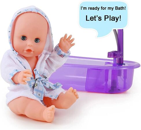 Liberty Imports Baby Bath Toys 13-Inch Little Newborn Doll Bath Set - Real Working Bathtub with Detachable Shower Spray and Accessories for Kids Pretend Play in Saudi Arabia