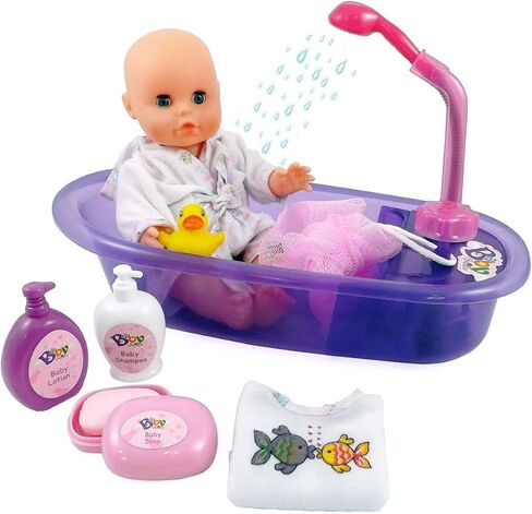 Liberty Imports Baby Bath Toys 13-Inch Little Newborn Doll Bath Set - Real Working Bathtub with Detachable Shower Spray and Accessories for Kids Pretend Play in Saudi Arabia