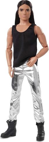 Barbie Signature Barbie Looks Ken Doll (Long Brunette Hair) Fully Posable Fashion Doll Wearing Black Tank Top & Metallic Pants, Gift for Collectors in Saudi Arabia