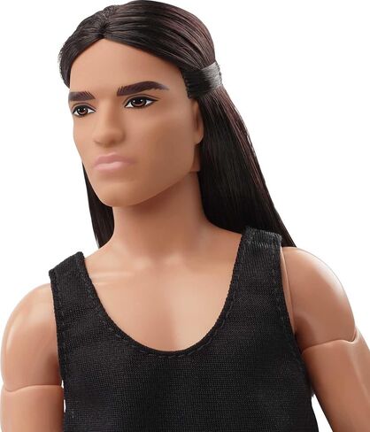Barbie Signature Barbie Looks Ken Doll (Long Brunette Hair) Fully Posable Fashion Doll Wearing Black Tank Top & Metallic Pants, Gift for Collectors in Saudi Arabia