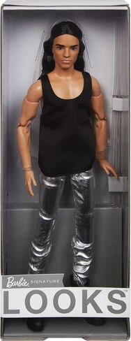 Barbie Signature Barbie Looks Ken Doll (Long Brunette Hair) Fully Posable Fashion Doll Wearing Black Tank Top & Metallic Pants, Gift for Collectors in Saudi Arabia