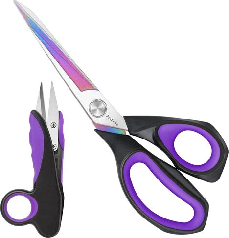 مجموعة مقصات قماشية احترافية من أسديرن، مقص خياطة مطلي بالتيتانيوم، مقص خياطة بشفرة حادة للغاية، مقبض مطاطي مريح، رائع للحرف اليدوية، الخياطة والاستخدام اليومي، 23.8 سم/ 12.7 سم، مجموعة من قطعتين in Kuwait